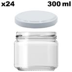 Afracam Metal Beyaz Kapaklı Şeffaf Cam 24x300 ml Kavanoz
