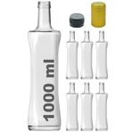 Afracam Piramit Şeffaf 1000 ml Kilitli Kapaklı ve Kapüşonlu Boş Cam Şişe 6 Adet