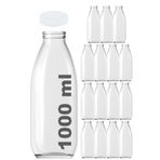 Afracam Süt Ayran Şişesi Şeffaf 1000 Ml Plastik Kapaklı Boş Cam Şişe 15 Adet