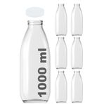Afracam Süt Ayran Şişesi Şeffaf 1000 Ml Plastik Kapaklı Boş Cam Şişe 6 Adet