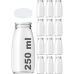 Afracam Süt Ayran Şişesi Şeffaf 250 ml Plastik Kapaklı Boş Cam Şişe 12 Adet