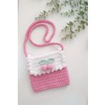 afralya home Kirazlı Çocuk Çantası / Örgü Çocuk Çantası /Pembe Sevimli Çocuk Çantası