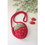afralya home Kız Bebek/çocuk Dekoratif Örgü Çanta Ve Toka Takımı Çilekli Çanta Takımı