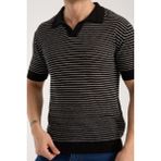 Afri Erkek Polo Yaka Links Örgü Dokulu Siyah Kısa Kollu Triko Tişört - 2XL