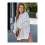 Afri Kadın Oversize Sweatshirt Yan Fermuar Detaylı Uzun Kollu Ekru Tunik