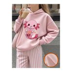 Afri Pembe Sevimli Aksolotl ve Bubble Tea Baskılı Kız Çocuk Sweatshirt Rahat Kalıp