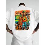 Afri Scooby-Doo & Shaggy Graffiti Baskılı Oversize T-Shirt - %100 Pamuk Süprem - Beyaz Streetwear Tişört - XL