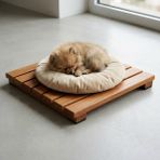 Afro Garden Kuçuletto - Nem ve Koku Önleyici Köpek Yatağı Bazası – Teak Ağacı - 40x40 cm sabit - Ahşap