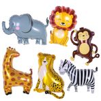 Afuntuo 6 adet dev gülümseme orman safari hayvanları balonlar, büyük maymun fil, zebra, leopar, aslan, zürafa, folyo balonlar, vahşi bir safari, hayvanat bahçesi, orman, slogan, parti, bebek partisi, doğum