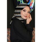 AFVENTE Çizgili Desen Gri Soft Pamuk Eşarp