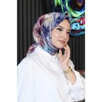 Afvente Dalgalı Çiçek Desen Leylak Soft Pamuk Eşarp - 95 x 95 cm