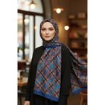 AFVENTE Ekose Paisley Desen Lacivert Soft Pamuk Şal