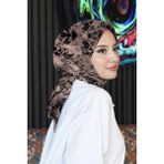 Afvente Eskiz Çiçek Desen Gül Kurusu Soft Pamuk Eşarp - 95 x 95 cm