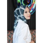 Afvente Geometrik Desen Mavi Soft Pamuk Eşarp