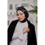 Afvente Geometrik Desen Siyah Soft Pamuk Eşarp