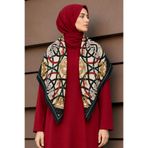 AFVENTE Kemer Desen Yeşil-Kırmızı Soft Fular Eşarp 90x90 cm