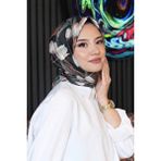 Afvente Lale Desen Antrasit Soft Pamuk Eşarp - 95 x 95 cm