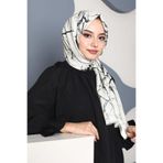 Afvente Mermer Desen Beyaz Pamuk Şal
