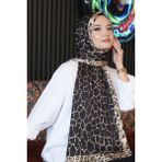 Afvente Mermer Desen Siyah Soft Pamuk Şal - Çok Renkli22 - Leopar