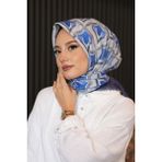 Afvente Mozaik Desen Lacivert Soft Pamuk Eşarp - 95 x 95 cm