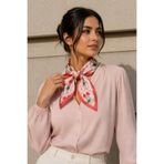 AFVENTE Retro Kiraz Desen Pembe-Kırmızı Soft Bandana Fular 50x50 cm