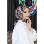 Afvente Şakayık Desen Taba Soft Pamuk Eşarp - 95 x 95 cm
