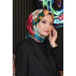 Afvente Tropikal Çiçek Desen Fuşya Soft Pamuk Eşarp - 95 x 95 cm