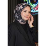 AFVENTE Zambak Çiçek Desen Siyah Soft Pamuk Eşarp