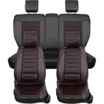 AG Store Audi A6 Serisi Uyumlu Lüks Yarı Deri Oto Koltuk Kılıfı Ön/arka Set (Roma) Siyah-Kırmızı - Siyah - Kırmızı