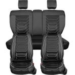 AG Store Audi Q7 Uyumlu Lüks Yarı Deri Oto Koltuk Kılıfı Ön/arka Set (Roma) Siyah-Beyaz - Siyah - Beyaz
