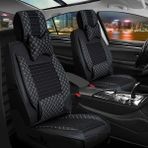 AG Store Fiat Egea Cross Uyumlu Yarı Deri Oto Koltuk Kılıfı Ön/Arka Set Prime Model Siyah-Beyaz - Siyah - Beyaz