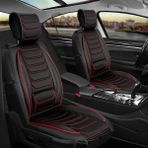 AG Store mazda Lantis Uyumlu Yarı Deri Oto Koltuk Kılıfı Ön-Arka Set (Roma Seri) Siyah-Kırmızı - Siyah - Kırmızı