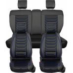AG Store renault Megane 3 Uyumlu Lüks Yarı Deri Oto Koltuk Kılıfı Ön/arka Set (Roma) Siyah-Mavi - Siyah - Mavi