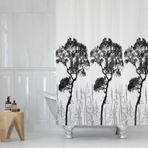 Ağaç Desen Banyo Perde+Paspas Seti-Kaymaz Taban Kapı Önü Paspas Seti-180x200 Cm Banyo Perdesi Seti