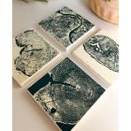 Ağaç Dokulu Doğal Taş Bardak Altlığı Seti, Ahşap Desenli, 4’lü - 10 x 10 cm
