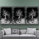 Ağaç Temalı Aynalı Çerçeveli 3 lü Kanvas Tablo Seti 150x70 cm SETS0060