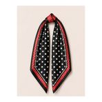 AGAPI Kadın İpeksi Saten Fular Siyah Kırmızı Puantiyeli Retro Desenli Şık Bandana Fular