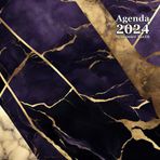 Agenda 2024 16x16: Cm, Semainier,Vertical Vue, 1 Semaine sur 2 Pages, Français, Sans Spirale, Couverture Souple. pour Femme et Homme, Planificateur, avec Heures. Marbre, Violet, Noir et Doré