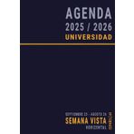 Agenda 2025 2026 Semana Vista A4 Universidad: Español , de Septiembre a Agosto , Año Escolar y Académico 25–26 , Semanal Horizontal con Horas para Estudiante Universitario , Azul