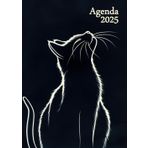 AGENDA 2025: A6 Compact Format de poche pour organisation quotidienne, Minimaliste avec Vue Hebdomadaire & Mensuelle. Parfait pour un usage personnel ... & Pro. Couverture Noir avec Chat Dessin