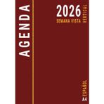 Agenda 2026 Semana Vista A4 Español: Vertical , Planificador Anual 12 Meses , Semanal con Horas y Mensual para Oficina , Grande , Roja