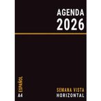 Agenda 2026 Semana Vista Horizontal: A4 Español Negra , Planificador Semanal con Horas 12 Meses Anual Para Oficina , Enero a Diciembre