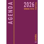 Agenda 2026 Semana Vista Vertical A4: Planificador Anual 12 Meses Enero a Diciembre Para Oficina , Semanal con Horas y Mensual , Español , Rosa