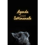 Agenda Settimanale 2025: da Gennaio 2025 a Dicembre 2025, 12 mesi, La settimana su una doppia pagina, Formato A5, copertina rigida, Nero, gatto, 126 pagine.