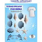 Agg Reklam Ütü ile Yapışan Kıyafet Etiketi Deniz Temalı -2 13Lü Set - Seri-2