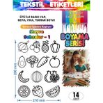 Agg Reklam Yıkanabilir Keçeli Kalem ile Boyanan Tişört Ütü Etiketi Meyve Sebzeler Serisi-1 14LÜ Set - 01-Siyah