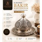 Ağır El Işlemesi Bakır Kahvedanlık – Kahve Sunumluk Dekoratif Kapaklı Kahve Sunum Seti ve Otantik Obje Aksesuar - Mat Gümüş