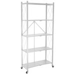 Ağır Hizmet Tipi 5 Katlı Katlanır Raf, Tekerlekli, 80 cm Genişliğinde Metal Depolama Rafı, Mutfak, Oturma Odası, Yatak Odası, Ofis, Garaj için Çok Yönlü Yer Tasarruflu Nizer 80 x 34 x 176 cm