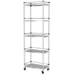 Ağır Hizmet Tipi 5 Katmanlı 304 Paslanmaz Çelik Mutfak Rafı Tekerlekli Metal Saklama Ünitesi Tencere ve Dekor için Dayanıklı Çalışma Masası nizer (23.6"x6.3"x60")