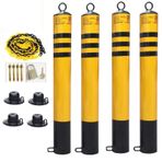 Ağır Hizmet Tipi Driveway Bollard Direk Seti 4 Güvenlik Park Bariyeri Zincir Direkleri Trafik Uyarı İşareti ve Güvenlik Yol Bariyeri Park Güvenlik Yolları için 76 × 650mm